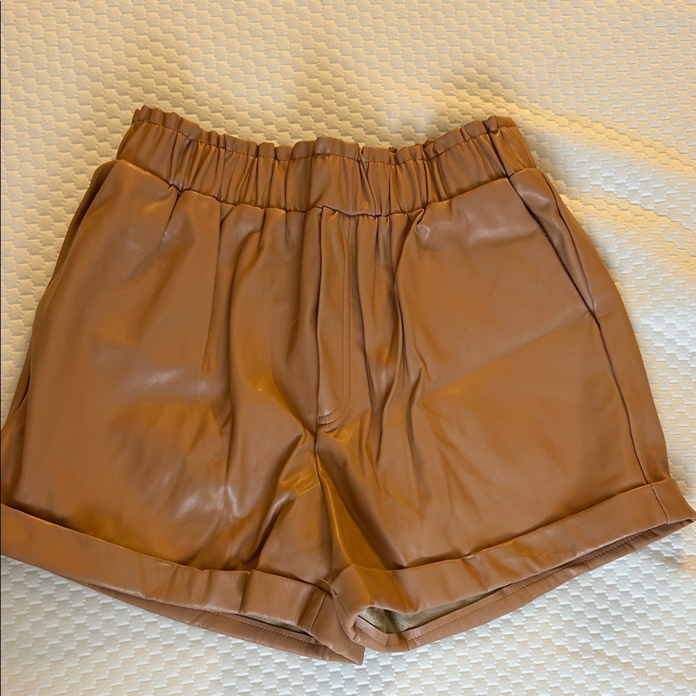 Forever 21 High Waist Tan Leather Shorts
